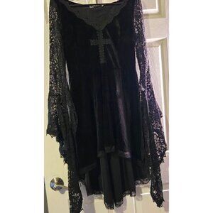 NWT Dark in Love Gorgeous Goth Velvet Hi-Low Lace Bell-Sleeved Dress XL